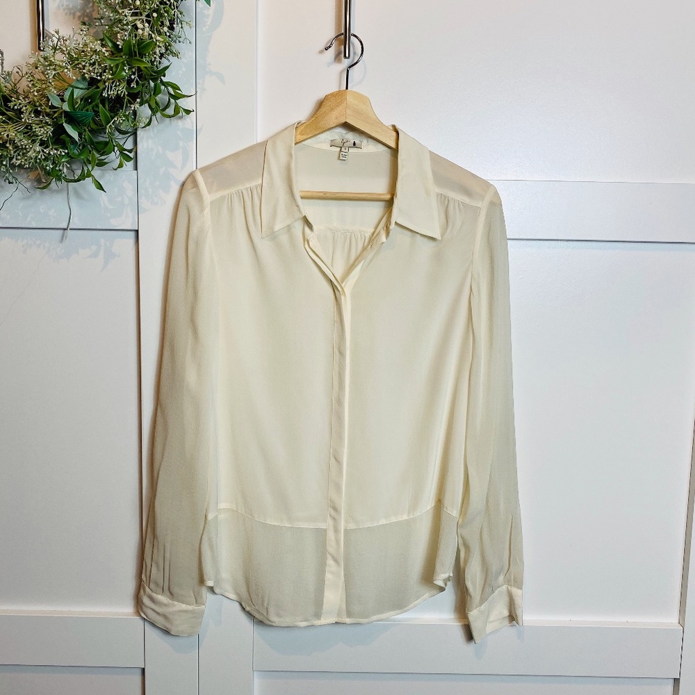 JOIE- Long Sleeve button up silk blouse cream